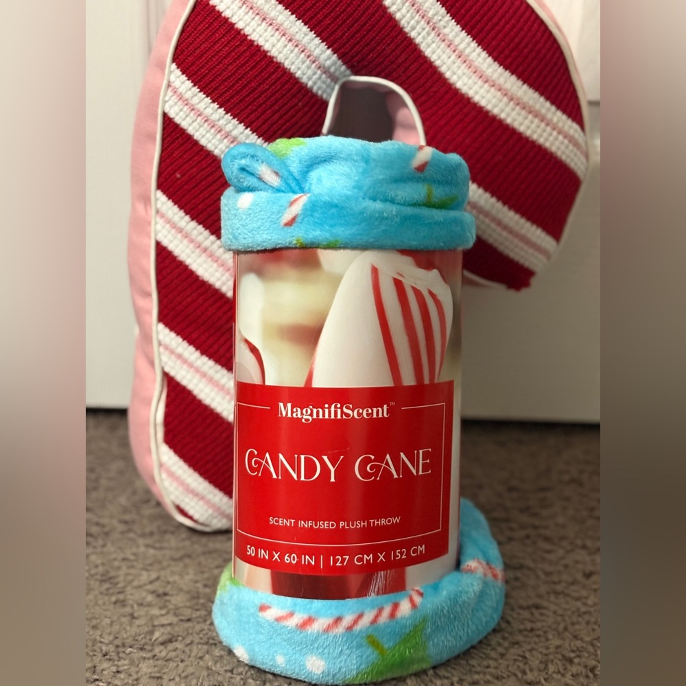 MagnifiScent Candy Cane Plush Throw, and Candy Cane Pillow NEW